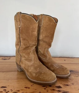 VTG Wolverine 1979 Wheat Suede Western Cowboy Boots Womens Sz 9 M Vibram Sole - Picture 1 of 13