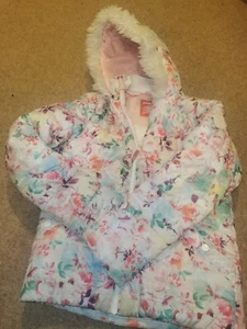 Gorgeous Girls Original Duvet PUFFA Floral Coat Age 10-11 Fur Hood Winter - Picture 1 of 5