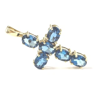 9ct Gold Topaz Cross Pendant UK Hallmarked 35.9mm Long 19.3mm Wide 4.1g - Picture 1 of 18