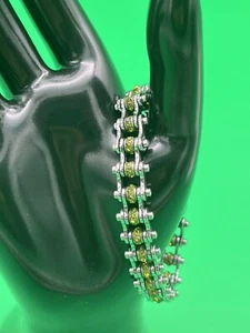 Womens Birthstone August Bike Chain Tennis Bracelet Green Faux Peridot 7" Silver - Picture 1 of 6