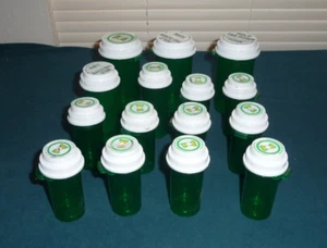 Lot Of 15 Empty Plastic PM-10, 13, 20,40 Pill Bottles  Green Hobby & Crafts - Picture 1 of 5