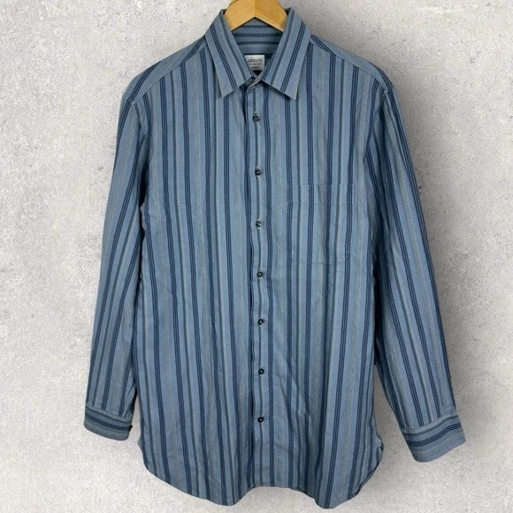 Armani Blue Striped Collared Button Down Shirt Mens Size Large Neck 16 Sleeve 41 Foto 1 de 4