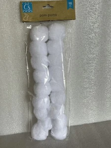 White Pom Poms 1 ½ Inch Pack Of 18 , Easter Crafts Bunny Tails New - Picture 1 of 4