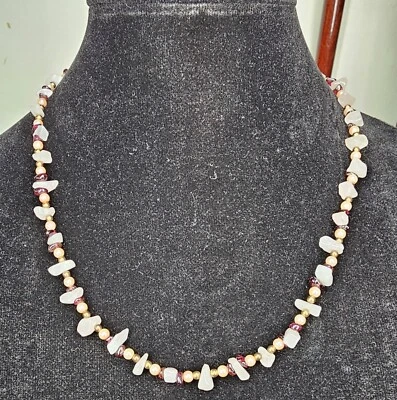 Collar Multi-Gema [Bronce, Cuarzo, Granate y Perlas Rosa Imitación] Talla 20.5" Foto 1 de 4