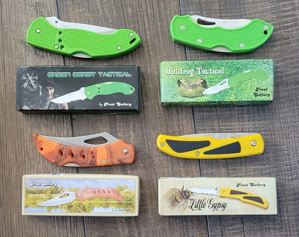LOTE de 4 cuchillos plegables Frost Cutlery boina verde y naranja camuflaje Foto 1 de 4