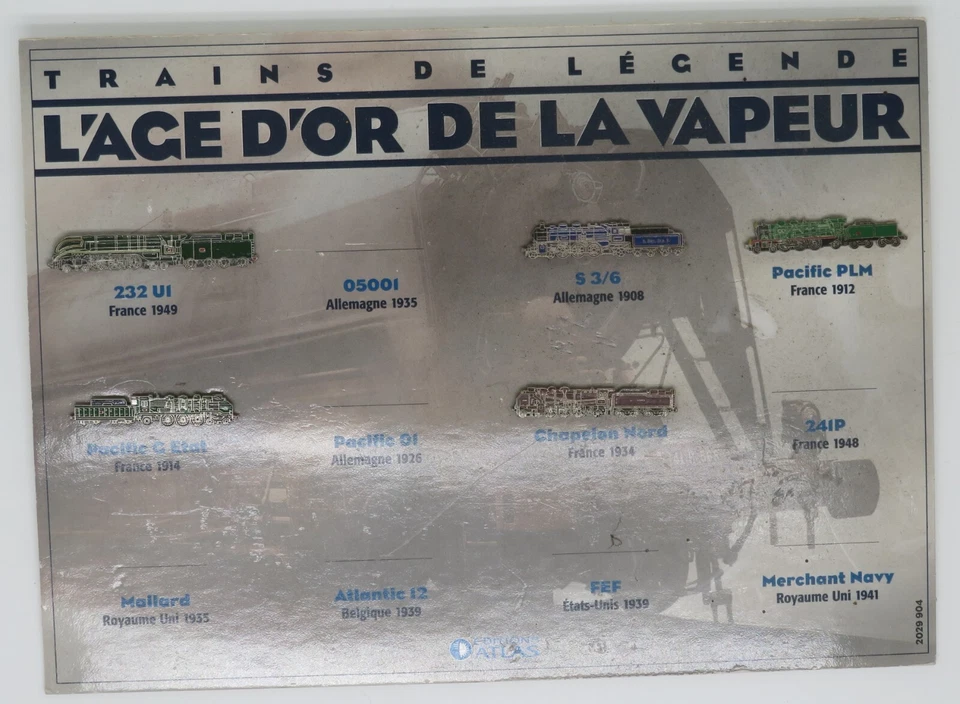 1990 EDITIONS ATLAS 12 PIN'S TRAINS DE LEGENDE AGE D'OR DE LA VAPEUR au choix