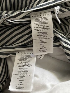 Pottery Barn Pillow Shams Navy White Stripes EURO 26" Square 100% Cotton Set 2 - Picture 1 of 5
