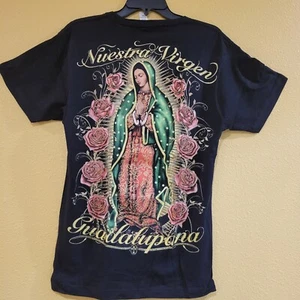 VIRGEN DE GUADALUPE T-SHIRT Nuestra Virgen Black with glitter sz XL graphic tee - Picture 1 of 10