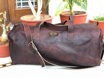 Bolso de cuero vintage de piel de toro de 25" para viajar para hombres equipaje retro durante la noche Foto 1 de 4