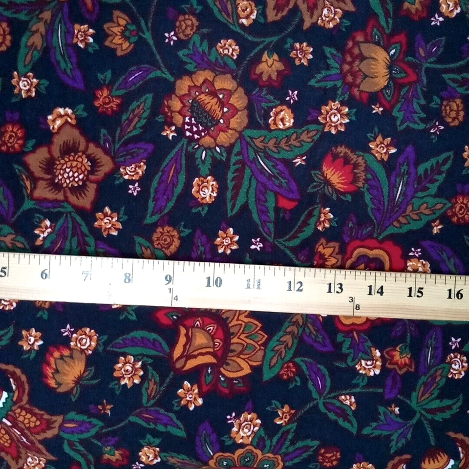 Fall Flannel Fabric 2+ Yards – Jewel-Tone Floral on Dark Navy Cotton, 58" Wide - Image 1 of 4