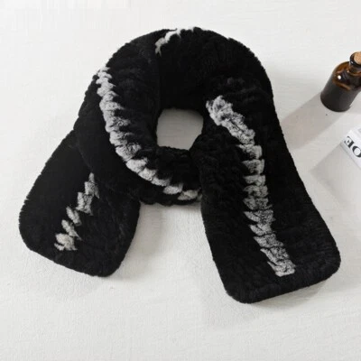 Cachecol masculino de pele de coelho Rex real inverno quente lenço envoltórios silenciador cinza preto - Imagem 1 de 4