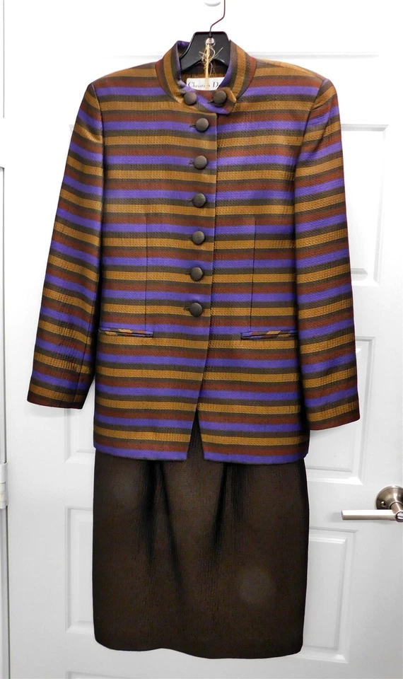 Traje Falda Christian Dior Vintage EE. UU. Rayas Talla 2 Foto 1 de 4