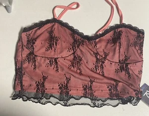 Romwe sheer lace ruffle trim bralette Large pink 80s kawaii Barbie Core - Picture 1 of 2
