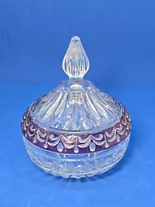 Cut To Clear Cranberry Red Pink Crystal Covered 6” Candy Bowl Dish Lid Stunning - Picture 1 of 13