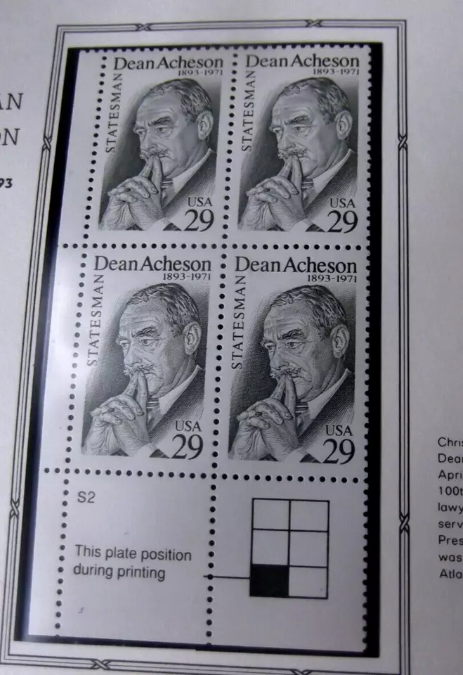 Scott #2755 29 cent Dean Acheson Statesman - Plate Block  Mint MNH lower left - Image 1 of 1