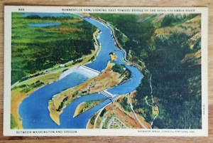 Tarjeta postal Bonneville Dam Columbia River Washington y Oregon PC 1930s Curteich - Imagen 1 de 1