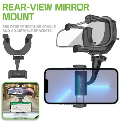 Cellet Rear View Mirror Phone Holder Mount Compatible with iPhone Galaxy Pixel - Image 1 of 4