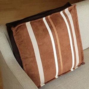 Striped Cushion - Square Box Edged Faux Suede - Light, Mid & Dark Browns - Picture 1 of 8