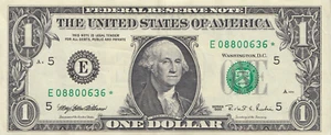 1995 $1 Dollar Bill Unique Fancy Serial # Star Note Bill E08800636* - Picture 1 of 1