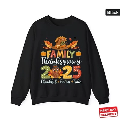Family Thanksgiving 2025 Turkey Graphic Sweatshirt, Thankful for My Tribe - Image 1 of 4