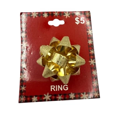 Gold Bow Statement Adjustable Stretchy Ring Costume Jewelry Approx Size 9.5 - Image 1 of 4