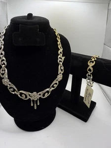 Monet Special Occasion Necklace & Bracelet Set Gold Tone Rhinestones 18” & 8” - Picture 1 of 13