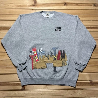 Sudadera de Colección Y2K 2005 Lee Tool Boss Cinturón Utilitario Arte Gris Cuello Redondo - Grande Foto 1 de 4