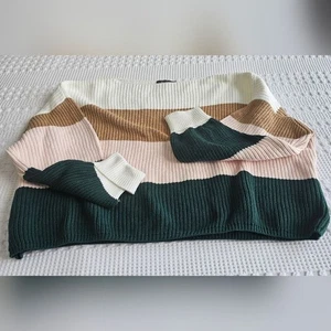 Suéter FRENCH CONNECTION Talla M Verde Blanco Cuello Barco Grueso Tejido Algodón Preppy - Imagen 1 de 5