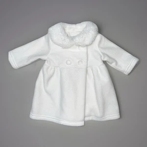 Ivory White Double-Breasted Swing Pea Coat Girls 6M Plush Fleece Dressy Preppy - Picture 1 of 5