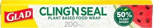 Glad 50% Plant-Based Cling N Seal Food Wrap, 200 Square 200 Sq Ft (Pack of 1) - Picture 1 of 9