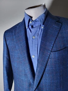 Blazer Abrigo Chaqueta 38S Rojo Azul Glen Check Franela Lana REDA Alta Costura Sin Construir - Imagen 1 de 9