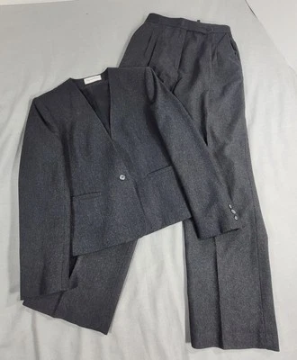 De Colección Evan Picone Traje de Lana Mujer Blazer Chaqueta 12 Pantalones 14 Gris Foto 1 de 4