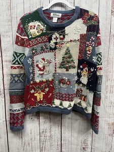 All Points Christmas Chunky Sweater Womens Medium Ramie Cotton Holidays - Picture 1 of 8