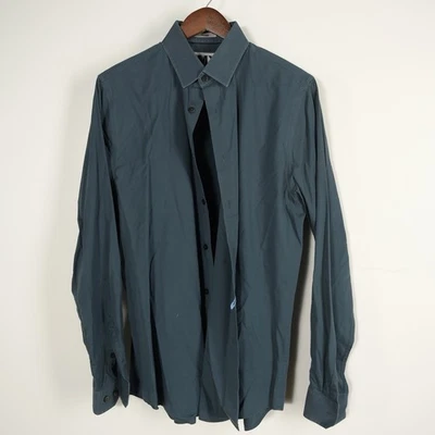 Express Men’s M. 1MX Fitted Forest Green Long Sleeve Classic Button Up Shirt - Image 1 of 4