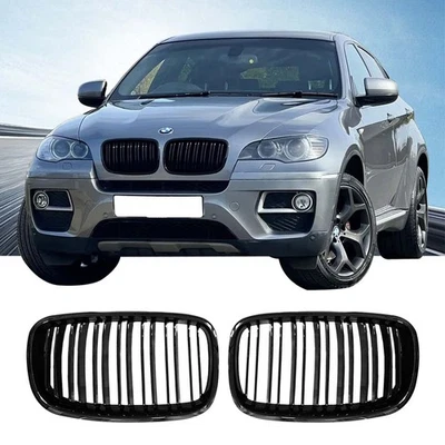 Front Bumper Grill Dual Slat Black Grille Fit 2007-13 BMW X5 E70 2008-14 X6 E71 - Imagem 1 de 3