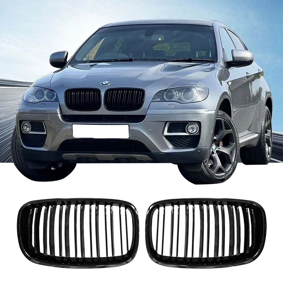 Front Bumper Grill Dual Slat Black Grille Fit 2007-13 BMW X5 E70 2008-14 X6 E71 - Изображение 1 из 3