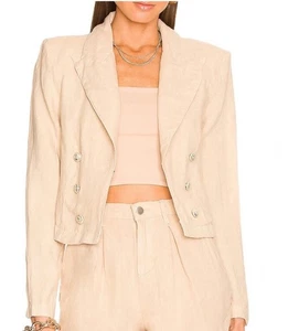 Chaqueta Blazer L'Agence Dolly Sand Lino Doble Pecho Recortada Pequeña - Imagen 1 de 8