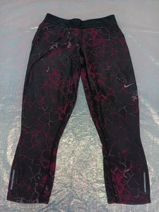 NIKE WORKOUT LEGGINGS WOMENS REFLECTING SMALL BLACK PURPLE POCKET LOGO - Picture 1 of 17