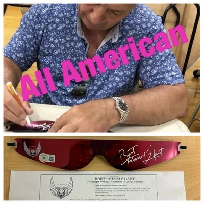 Bret The Hitman Hart Signed Vintage WWF Wraparound Pink Sun Glasses WWE w/proof - Image 1 of 4