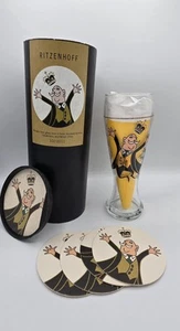 Ritzenhoff Pilsner Beer Glass w/4 Coasters Debora Jedwab Design 1998 German - Picture 1 of 7