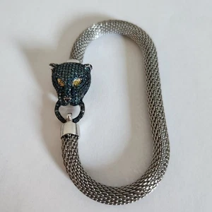 Blue/Yellow Diamond (IR) Cat Bracelet Rhodium Sterling Silver/Stainless Steel - Picture 1 of 6