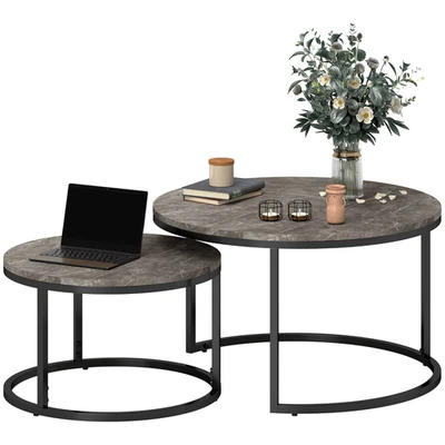 Faux Marbled Brown Steel Stacking Coffee Tables Set 78.5cm x 46.5cm New - Image 1 of 4