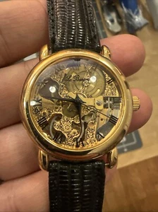Le Baron Skeleton Ladies Watch 7.5" Leather Band 35mm Swiss Parts Movement Runs! - Picture 1 of 11