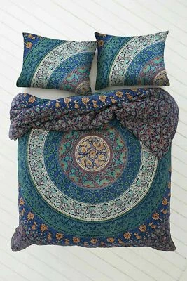 Conjunto de roupa de cama capa de edredom indiana mandala floral hippie algodão queen size - Imagem 1 de 3