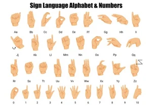 Aviso de póster educativo de pared de aprendizaje de alfabeto y números de lenguaje de señas - Imagen 1 de 1
