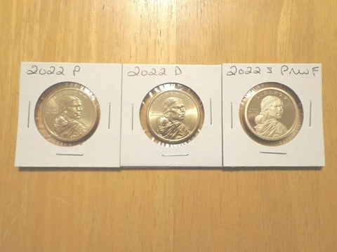 2022 P D S Sacagawea Dollar Proof Native American 3 Coin Set Lot PDS Cover