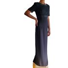 Vintage Montage by Mon Cheri Black Beaded Short Sleeve Maxi Dress Formal Gown