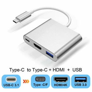 Type C to USB-C HDMI USB 3.0 Adapter Converter Cable 3 in 1 Hub For MacBook Pro - Picture 1 of 10