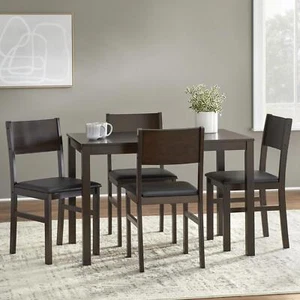 Mid-Century Modern 5-Piece Solid Wood Kitchen Dining Set Black-Espresso - Picture 1 of 3