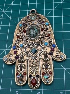 Michal Golan Large Hamsa Pendant Ornament with Faux Stones Crystals - Picture 1 of 4
